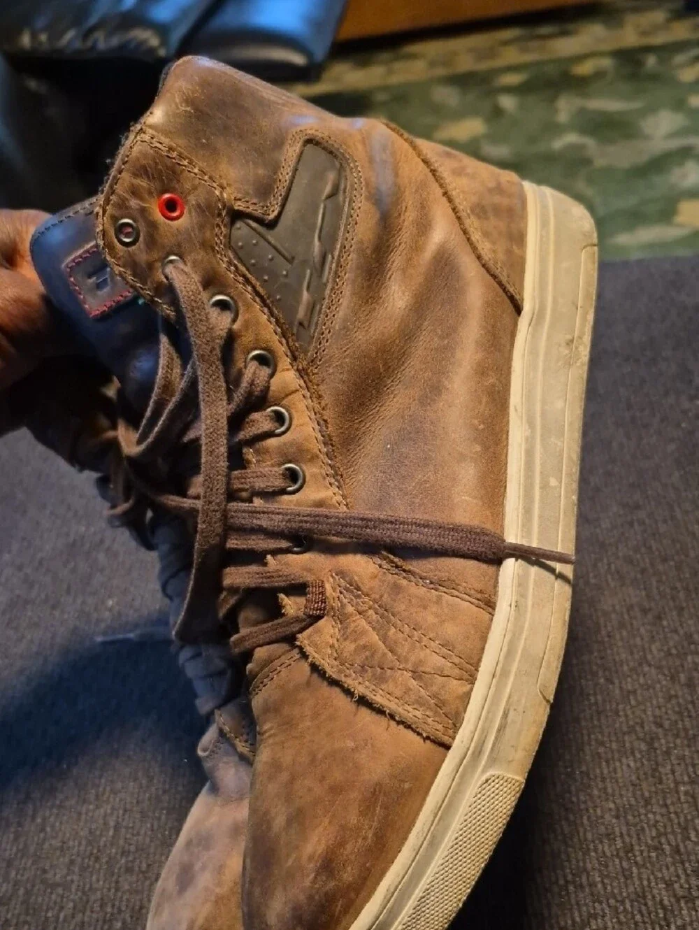 Brown Leather High-Top Lace-Up Boots